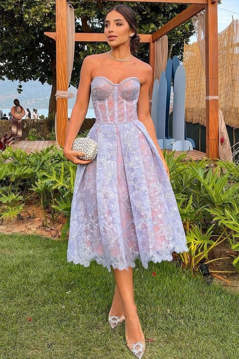 Sexy embroidered lace evening gown with tube top