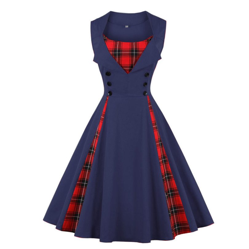 Sleeveless simple plaid retro dress - Image 8