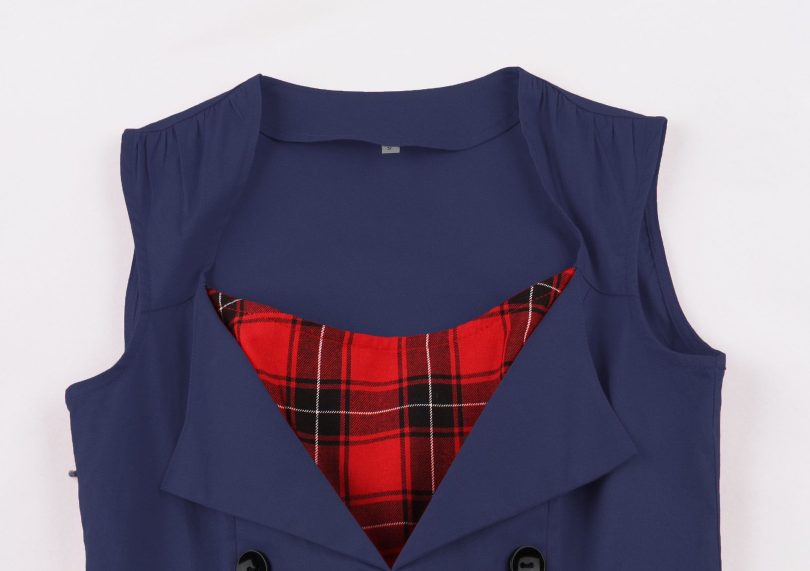 Sleeveless simple plaid retro dress