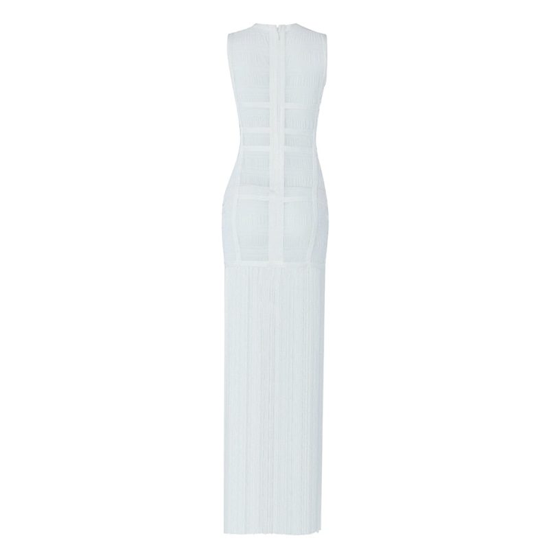 Hollow Fringe White Sleeveless One-piece Dress Summer Party Gathering Dresses - Image 11