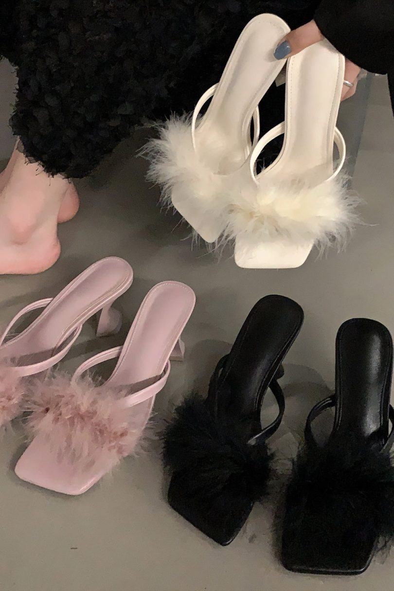 New high heel furry sandals - Image 2
