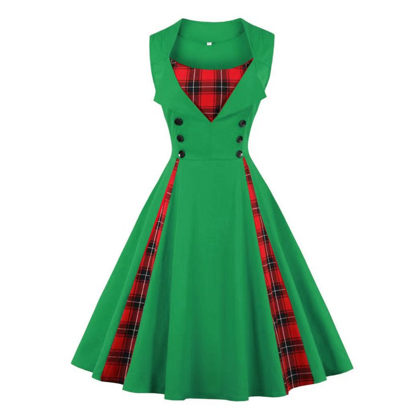 Sleeveless simple plaid retro dress - Image 4