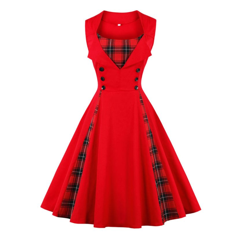 Sleeveless simple plaid retro dress - Image 2