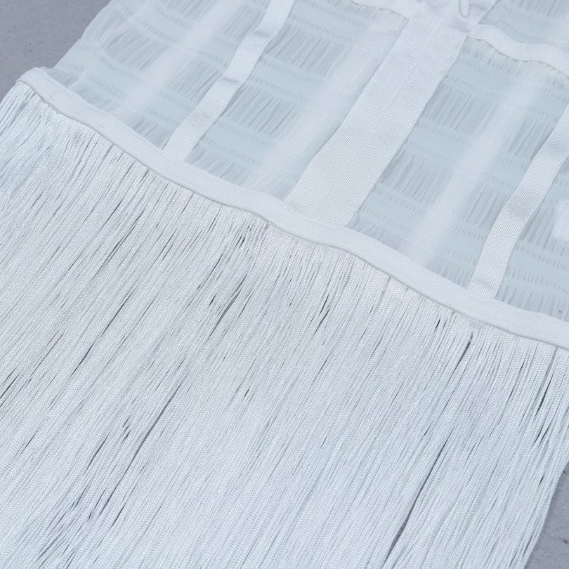 Hollow Fringe White Sleeveless One-piece Dress Summer Party Gathering Dresses - Image 7