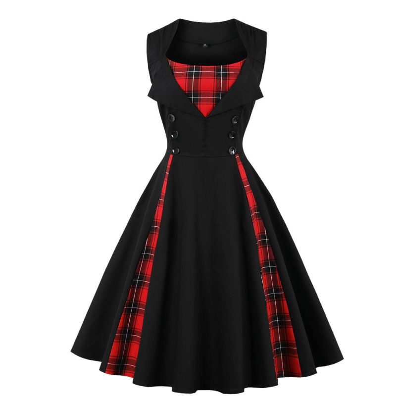Sleeveless simple plaid retro dress - Image 3