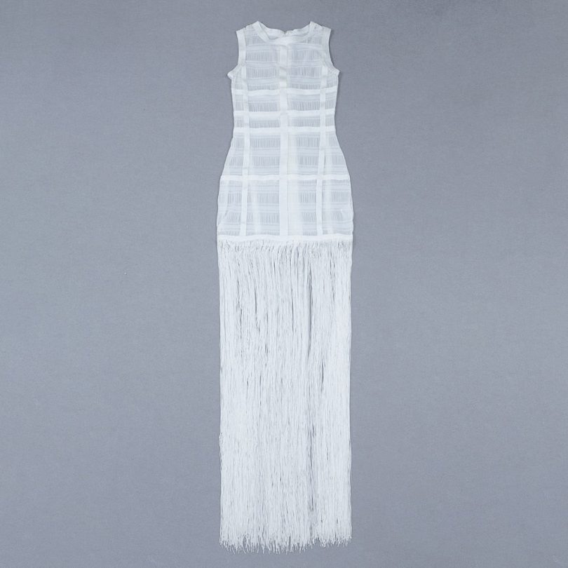 Hollow Fringe White Sleeveless One-piece Dress Summer Party Gathering Dresses - Image 12
