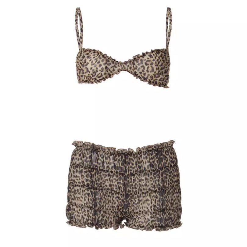 Leopard print ruffle ruched crop chiffon cami pant set - Image 3
