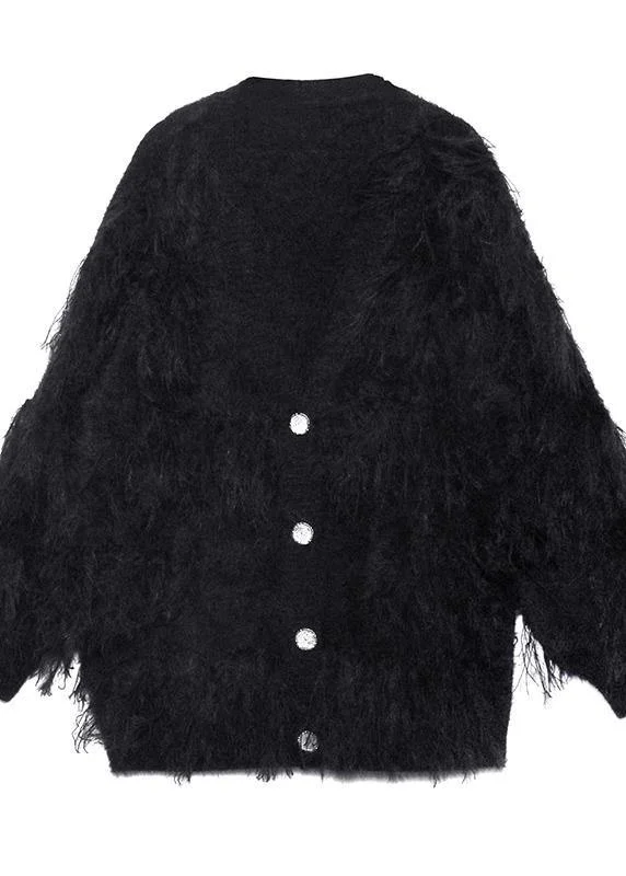 Fashion black sweaters casual v neck Tassel clothes For Women - Image 2