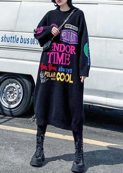 Christmas o neck Sweater dresses Vintage black Letter daily sweater dresses - Image 2