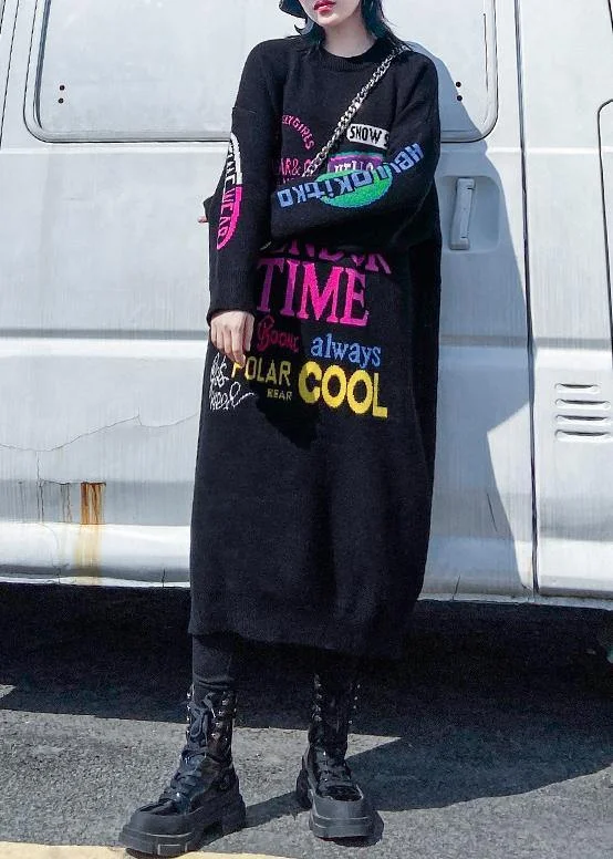 Christmas o neck Sweater dresses Vintage black Letter daily sweater dresses - Image 3