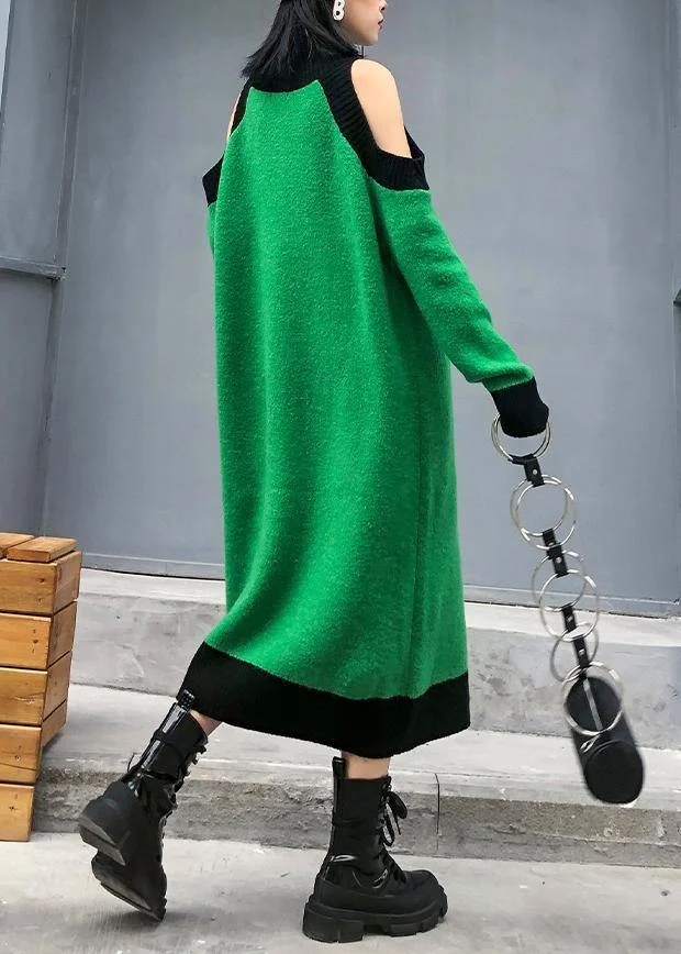 Aesthetic green Sweater Wardrobes DIY high neck Funny off the shoulder sweater dresses