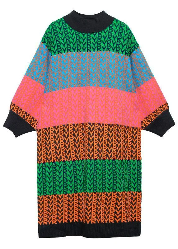 Knitted rainbow Sweater dress outfit Beautiful o neck spring sweater dress - Image 4