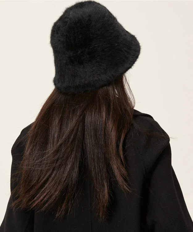 Unique Black Faux Fur Cloche Hat - Image 4