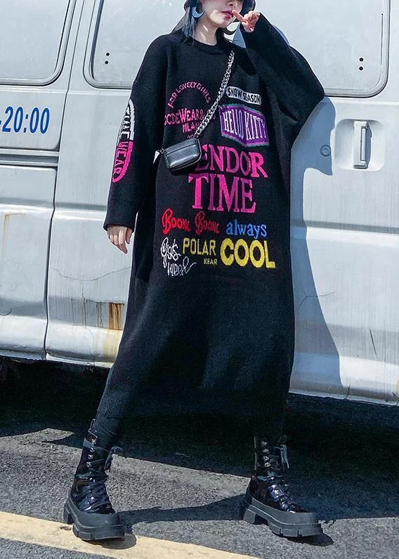 Christmas o neck Sweater dresses Vintage black Letter daily sweater dresses