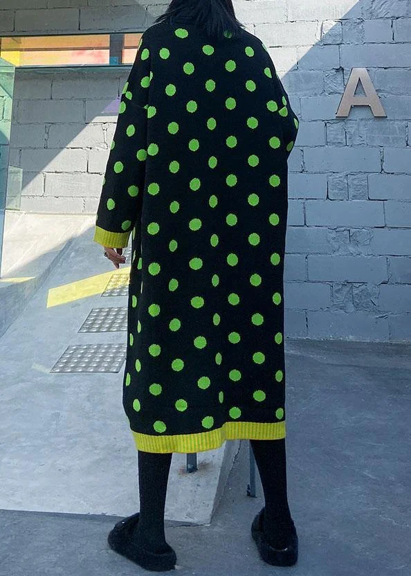 Women o neck baggy Sweater dress outfit plus size green dotted Fuzzy knitted dress - Image 3