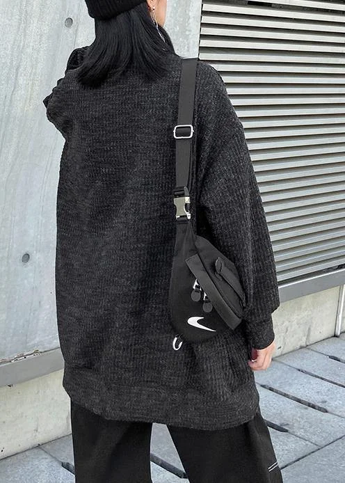 Aesthetic dark gray knit blouse high neck Letter plus size Winter sweaters - Image 4