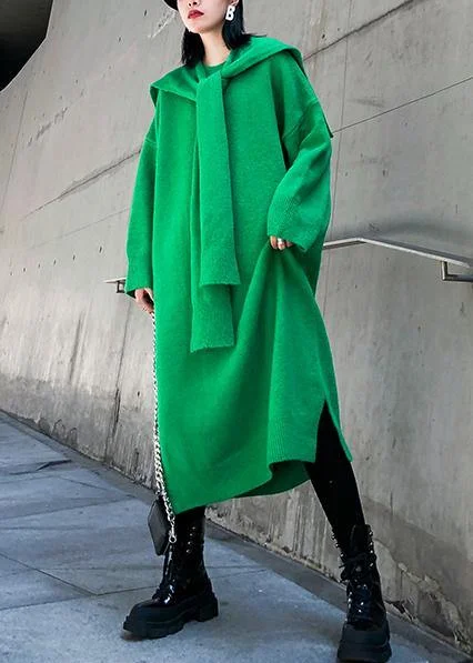 Aesthetic Two Pieces O Neck Sweater Outfits Quotes Green Hipster Sweater Dresses - Image 5