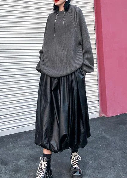 Comfy gray knit tops wild oversize zippered knit tops - Image 4