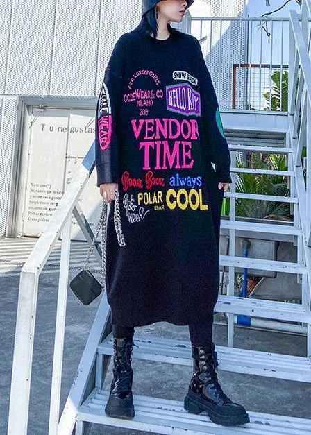 Christmas o neck Sweater dresses Vintage black Letter daily sweater dresses - Image 5