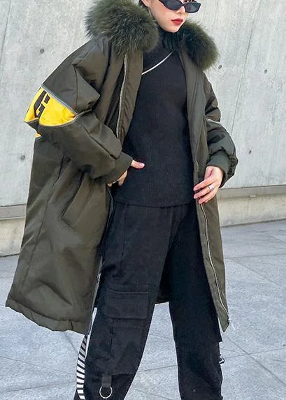 New army green overcoat plus size snow jackets hooded faux fur collar winter outwear - Image 5