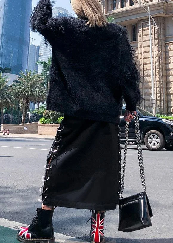 Fashion black sweaters casual v neck Tassel clothes For Women - Image 5