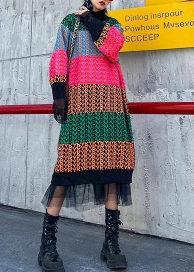 Knitted rainbow Sweater dress outfit Beautiful o neck spring sweater dress - Image 2