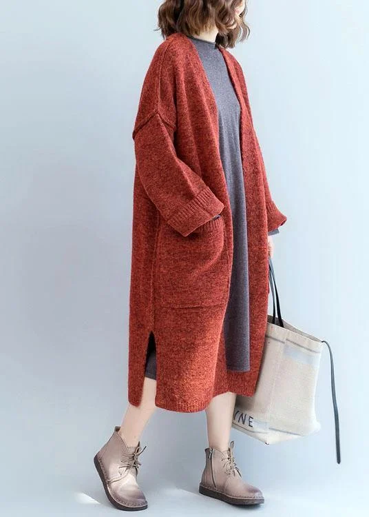 Winter fall sweaters oversized red pockets patchwork sweater coat - Image 3