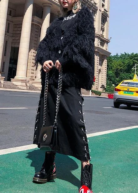 Fashion black sweaters casual v neck Tassel clothes For Women - Image 4