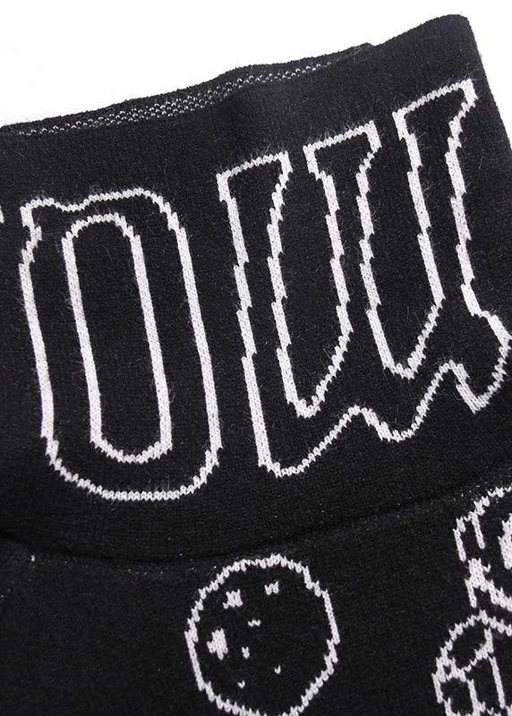 Pullover black Letter knit blouse high neck Loose fitting sweaters - Image 4