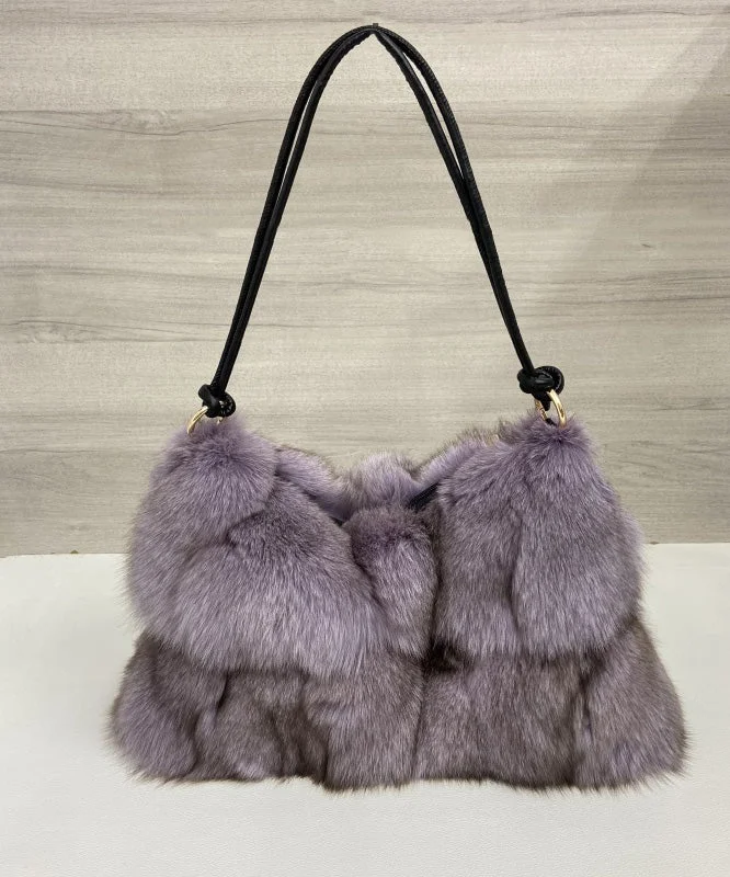 Women Khaki Large Capacity Fox Fur Patchwork Shoulder Bag - Image 5