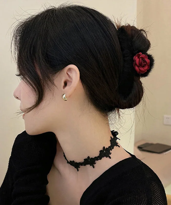 Women Black Fluffy Rose Shark Clamp Hairpin - Image 5