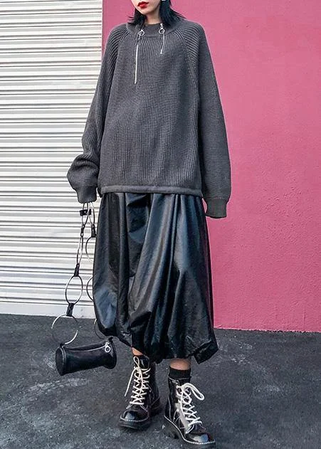 Comfy gray knit tops wild oversize zippered knit tops - Image 5