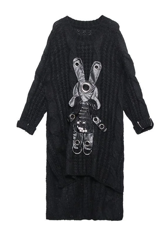 For Work black Sweater dress outfit Moda hollow out daily low high design sweater dress - Image 4