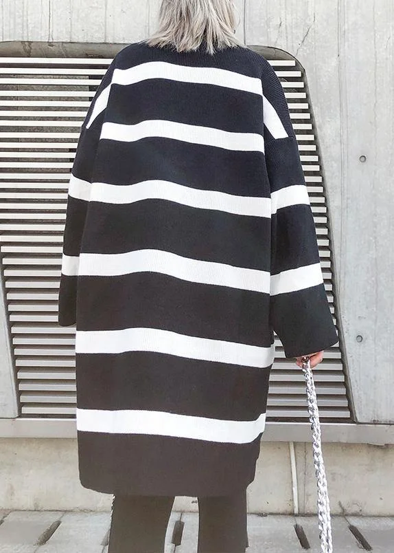 Cozy black white striped knitwear o neck baggy sweater tops - Image 3