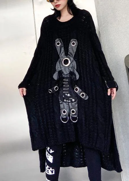 For Work black Sweater dress outfit Moda hollow out daily low high design sweater dress - Image 5