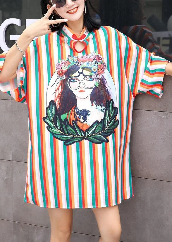 Style Chinese Button Cotton Wardrobes Fashion Ideas striped prints Dress summer
