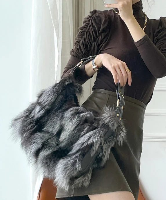New Fashion Fox Fur Patchwork Shoulder Bag - Image 5
