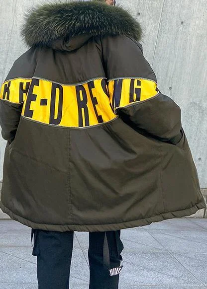 New army green overcoat plus size snow jackets hooded faux fur collar winter outwear - Image 3