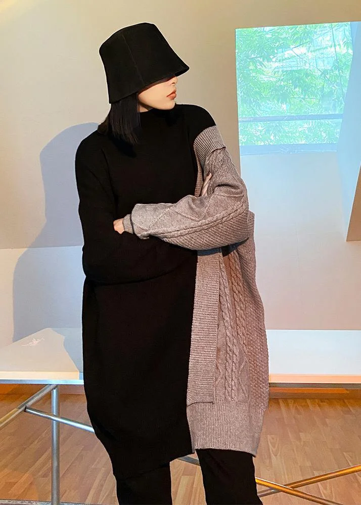 Cute gray clothes For Women high neck patchwork trendy plus size knitwear - Image 4