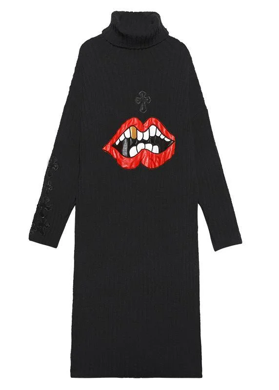 Knitted orange Sweater weather Street Style Appliques Tejidos high neck sweater dresses - Image 5