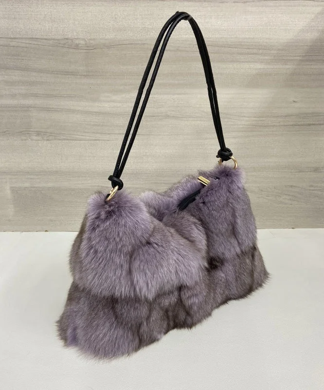 Women Khaki Large Capacity Fox Fur Patchwork Shoulder Bag - Image 4