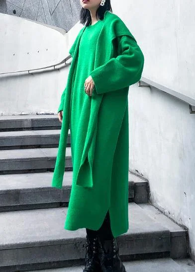 Aesthetic Two Pieces O Neck Sweater Outfits Quotes Green Hipster Sweater Dresses - Image 3