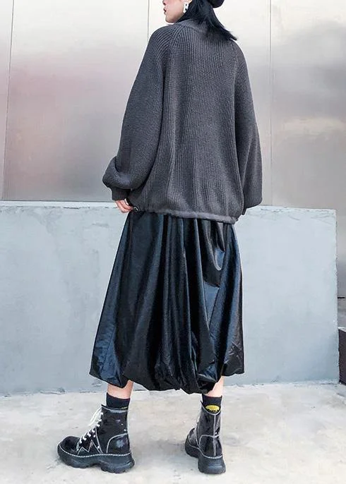 Comfy gray knit tops wild oversize zippered knit tops - Image 2