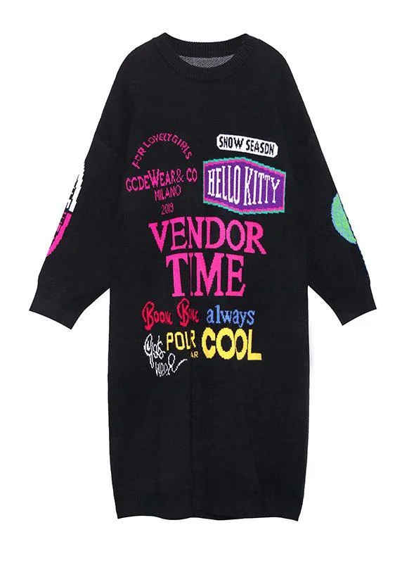 Christmas o neck Sweater dresses Vintage black Letter daily sweater dresses - Image 4