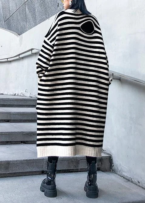 Women beige striped Sweater outfits Design o neck Hole DIY sweater dresses - Image 2