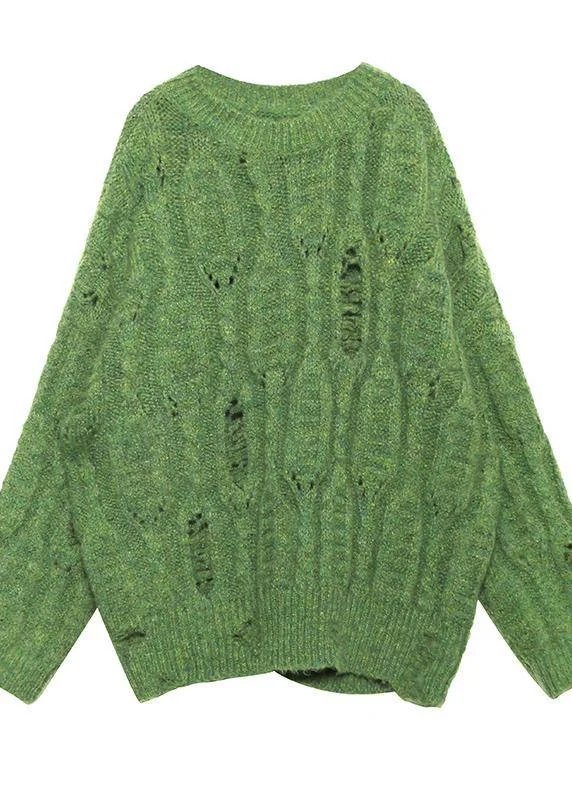 Fashion winter green sweaters plus size o neck patchwork Hole knit blouse - Image 2