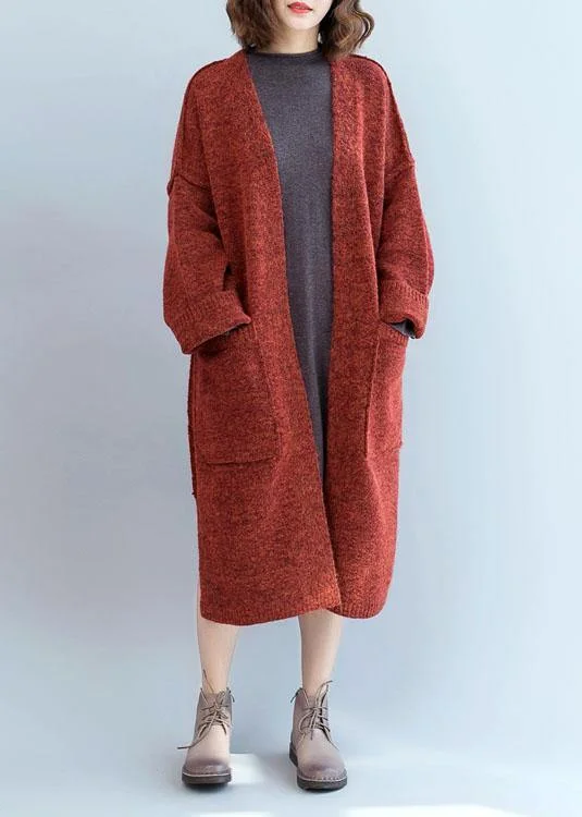 Winter fall sweaters oversized red pockets patchwork sweater coat - Image 2